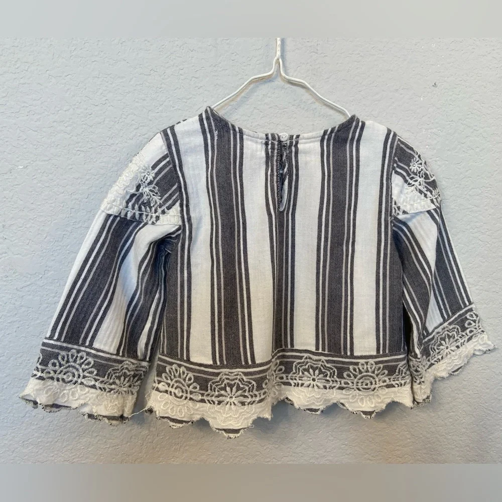 Zara Girls long sleeve white and grey embroidered boho blouse stripes Size 5 - Picture 8 of 8